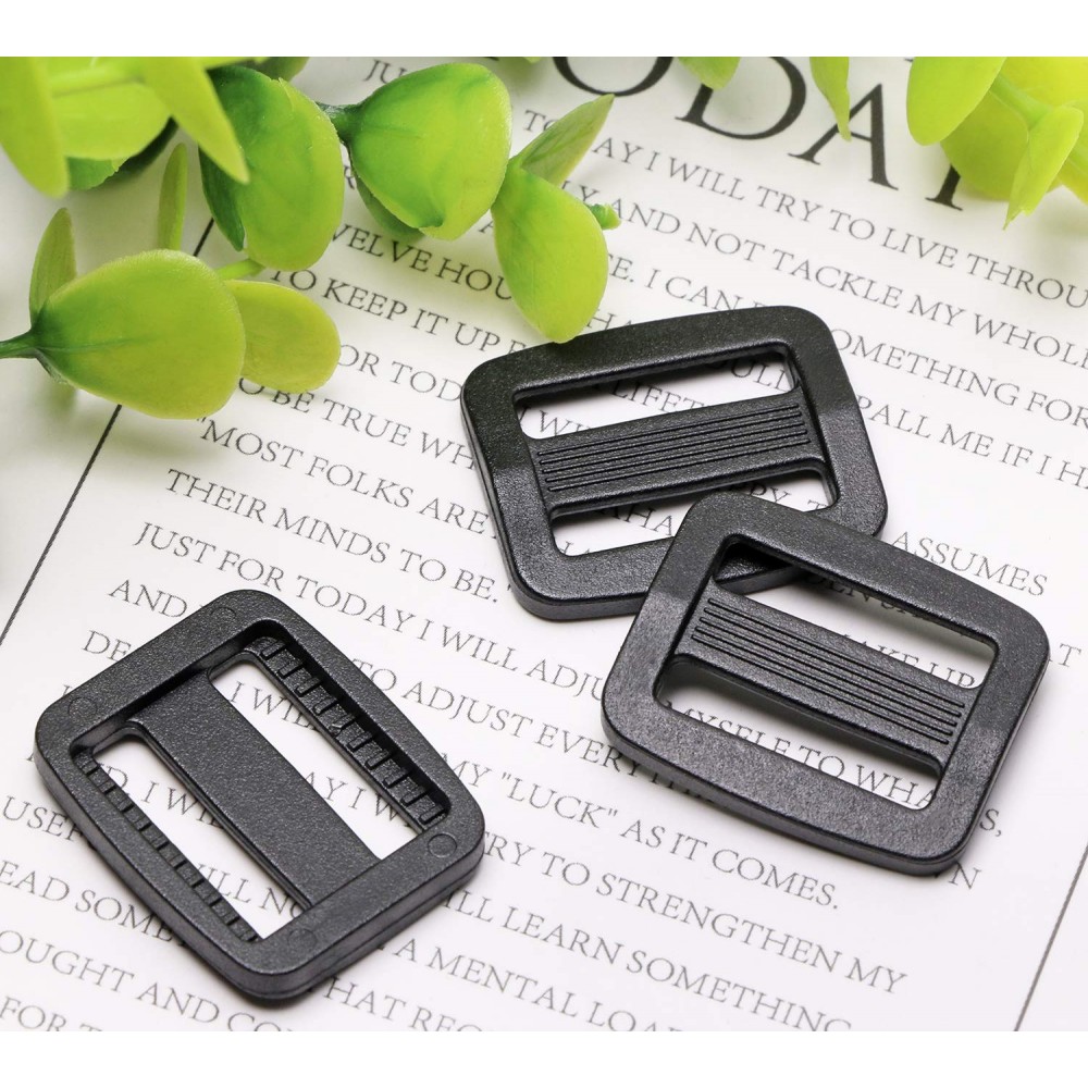 Shapenty 50PCS Black Plastic Triglide Slides Button Bulk Adjustable